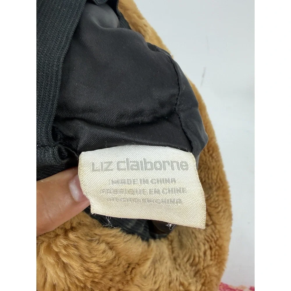 VTG y2k Liz Clairborne womens bucket hat faux fur maximalist glam Brown